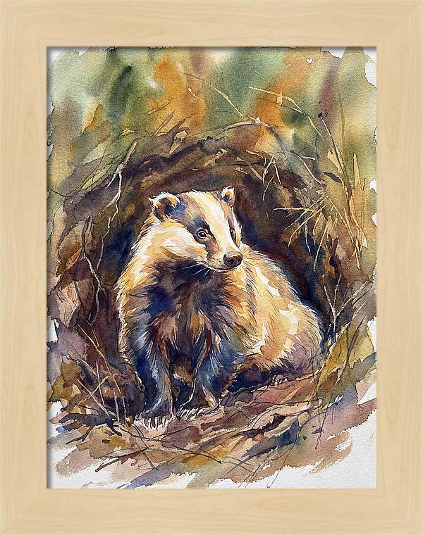 Badger In Its Burrow