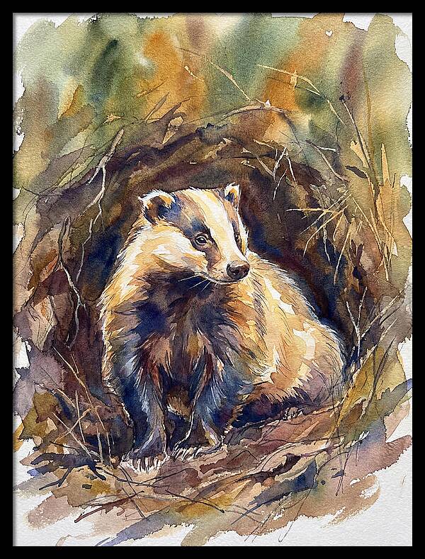 Badger In Its Burrow