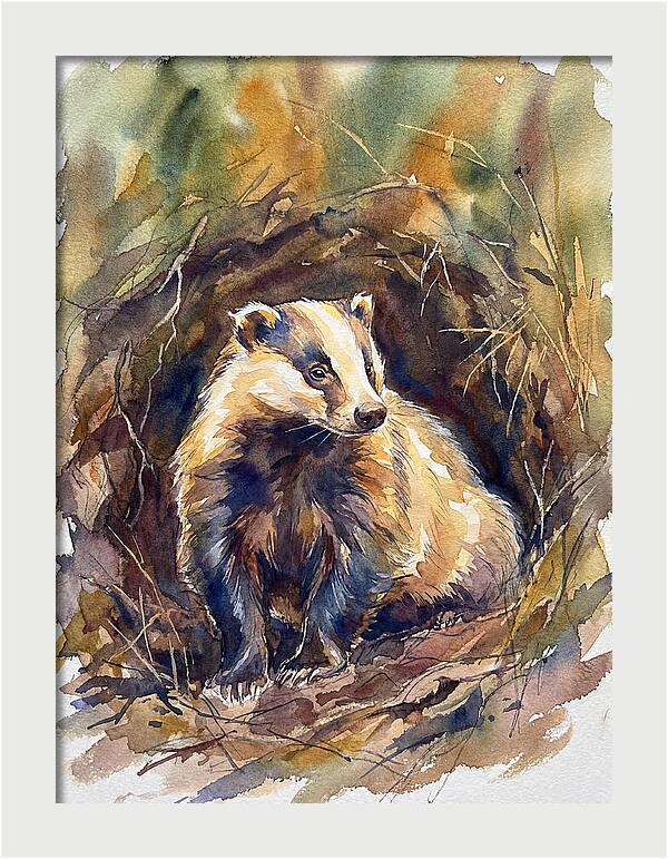 Badger In Its Burrow