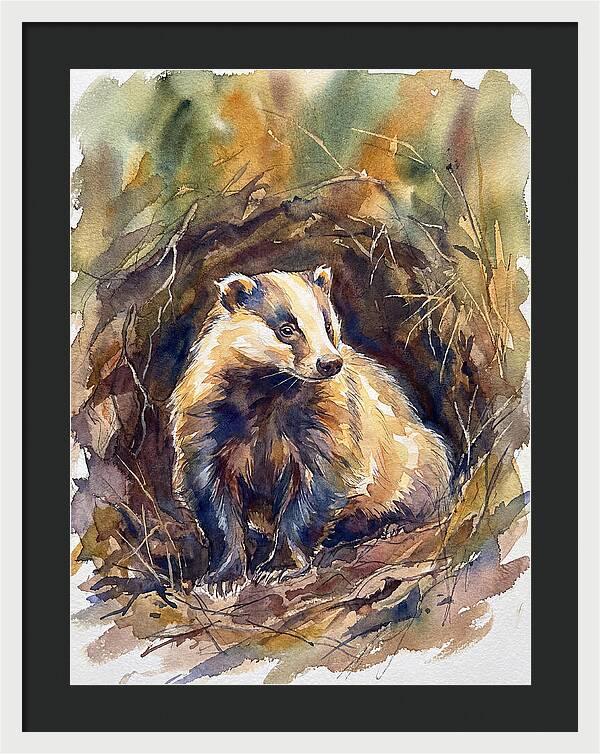 Badger In Its Burrow