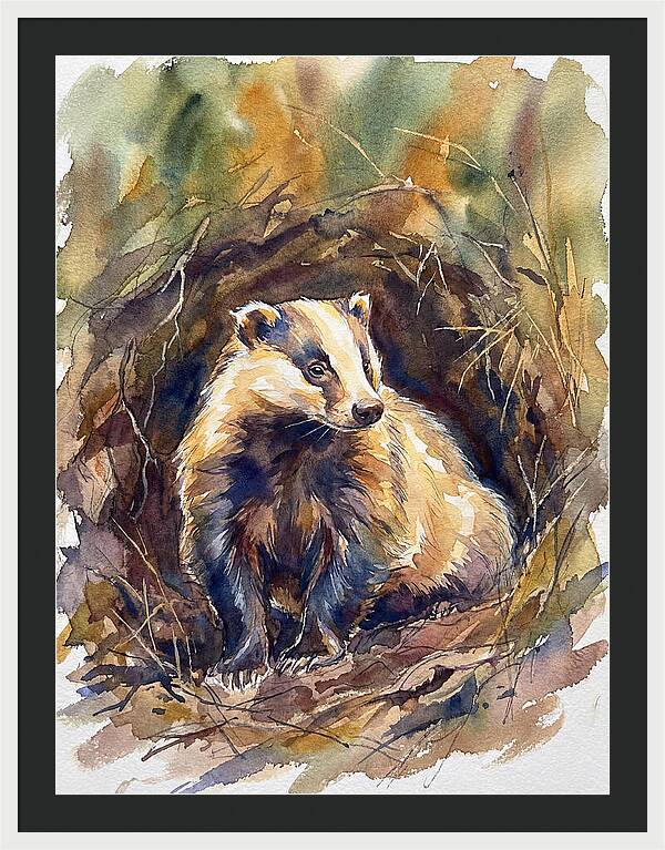 Badger In Its Burrow
