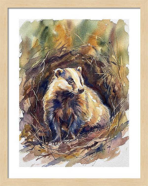Badger In Its Burrow