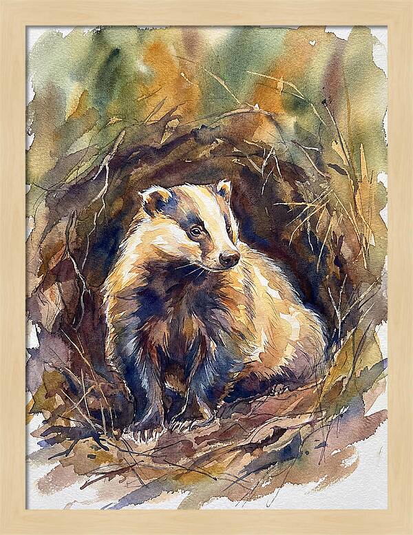 Badger In Its Burrow