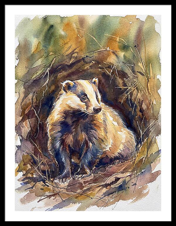 Badger In Its Burrow