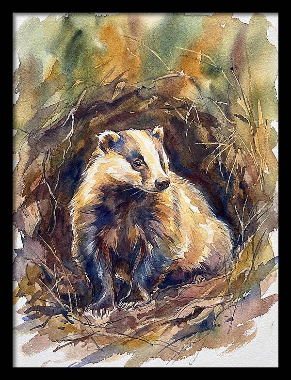 Badger In Its Burrow