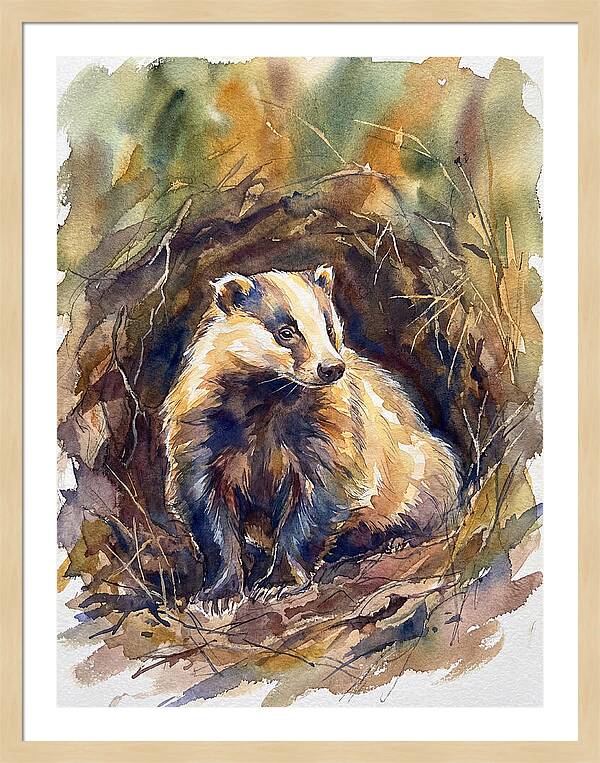 Badger In Its Burrow