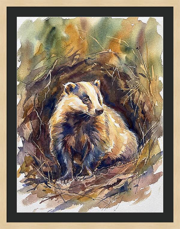 Badger In Its Burrow