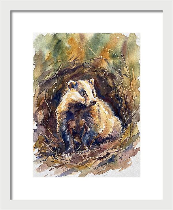Badger In Its Burrow