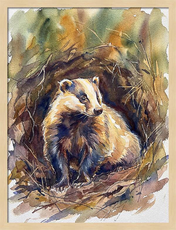 Badger In Its Burrow