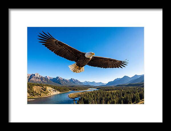 Bald Eagle Soaring Above Mountains