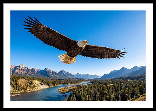 Bald Eagle Soaring Above Mountains