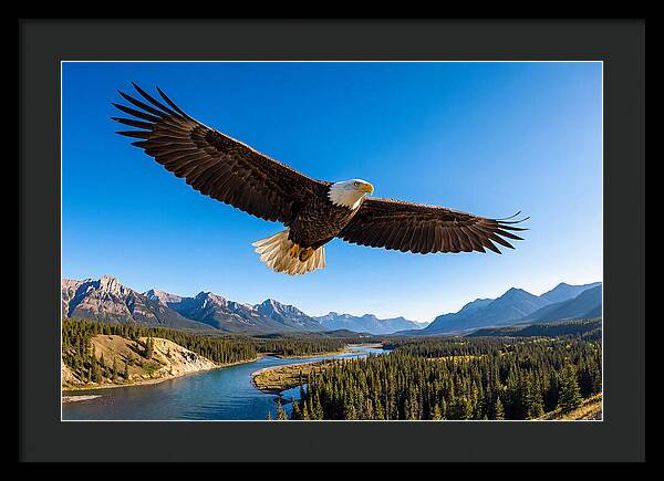 Bald Eagle Soaring Above Mountains