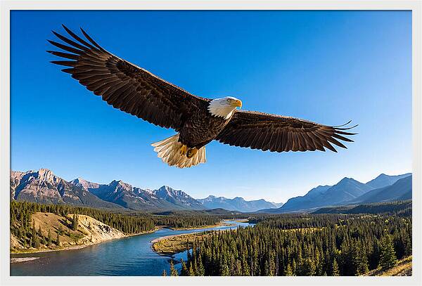 Bald Eagle Soaring Above Mountains