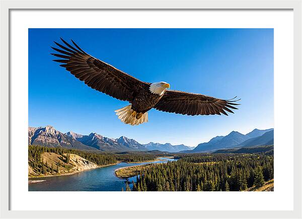 Bald Eagle Soaring Above Mountains