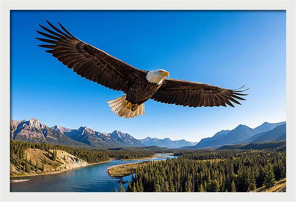 Bald Eagle Soaring Above Mountains
