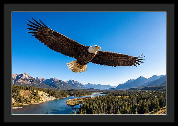 Bald Eagle Soaring Above Mountains
