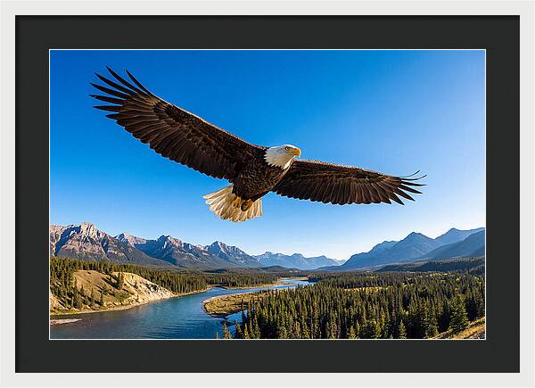 Bald Eagle Soaring Above Mountains