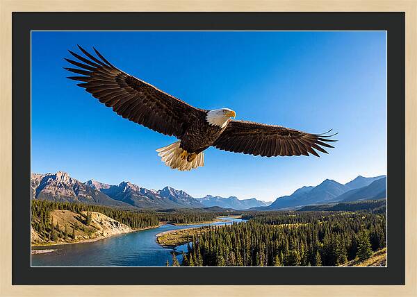 Bald Eagle Soaring Above Mountains