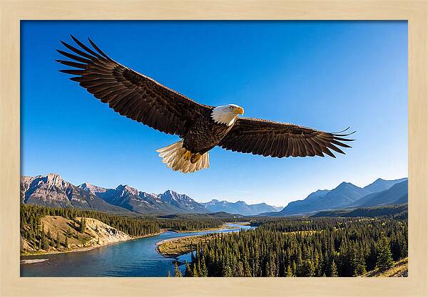 Bald Eagle Soaring Above Mountains