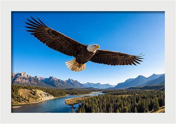 Bald Eagle Soaring Above Mountains