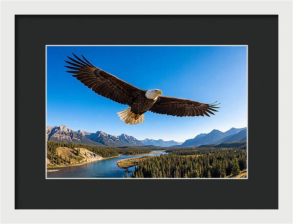 Bald Eagle Soaring Above Mountains