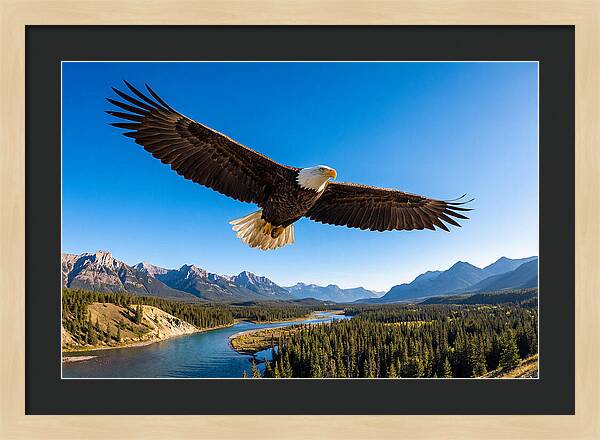 Bald Eagle Soaring Above Mountains