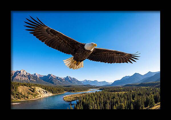 Bald Eagle Soaring Above Mountains