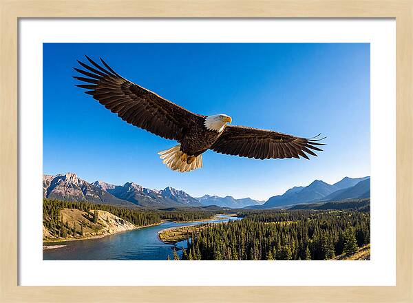 Bald Eagle Soaring Above Mountains