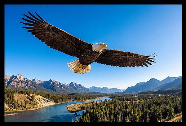 Bald Eagle Soaring Above Mountains