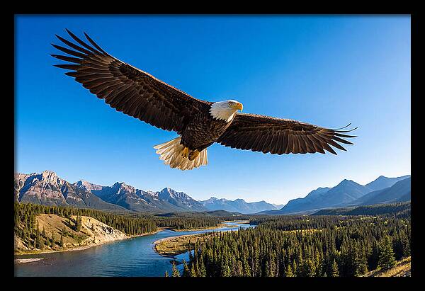 Bald Eagle Soaring Above Mountains