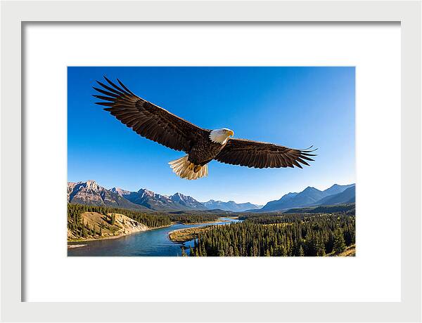 Bald Eagle Soaring Above Mountains