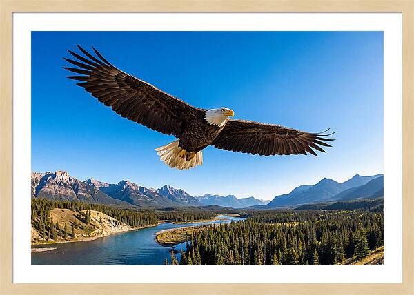 Bald Eagle Soaring Above Mountains