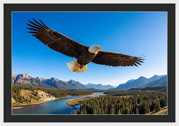 Bald Eagle Soaring Above Mountains