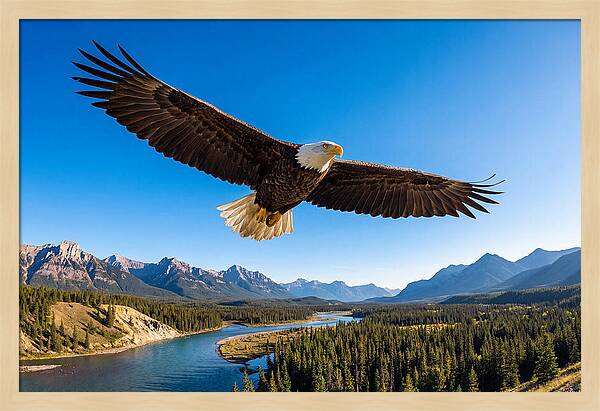 Bald Eagle Soaring Above Mountains