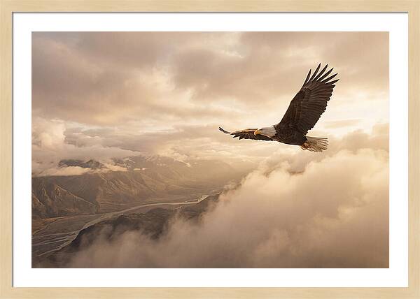 Bald Eagle Soaring Through Clouds