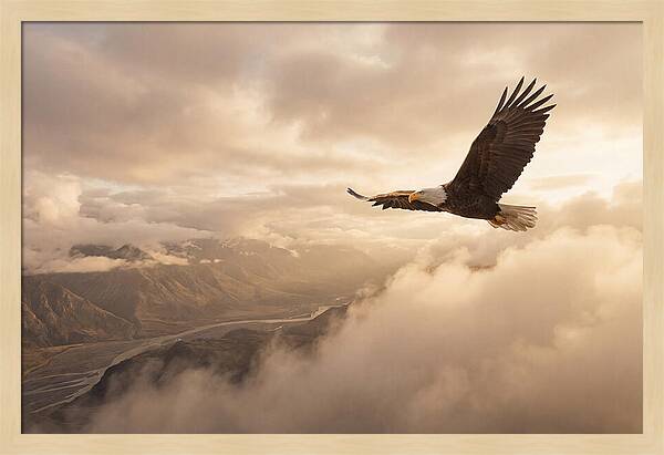 Bald Eagle Soaring Through Clouds