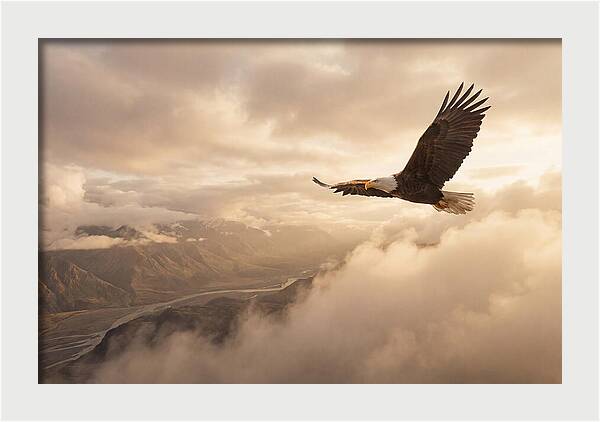 Bald Eagle Soaring Through Clouds