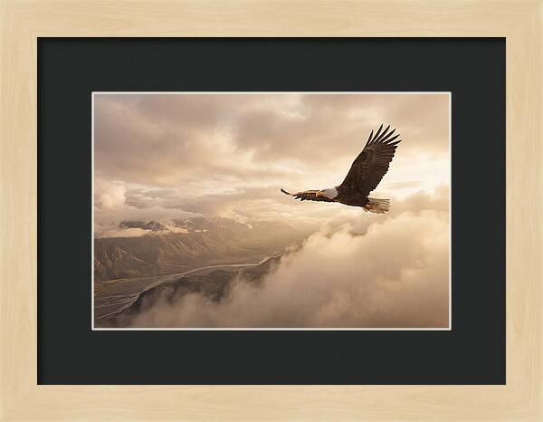 Bald Eagle Soaring Through Clouds