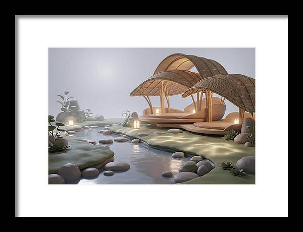 Bamboo Tea House Beside Tranquil Garden