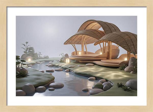Bamboo Tea House Beside Tranquil Garden