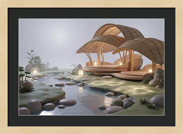 Bamboo Tea House Beside Tranquil Garden