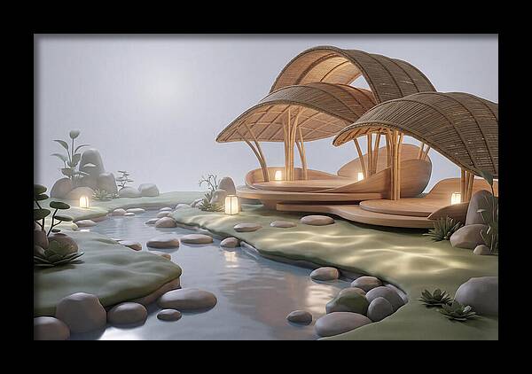 Bamboo Tea House Beside Tranquil Garden