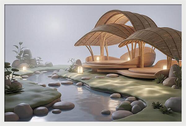 Bamboo Tea House Beside Tranquil Garden