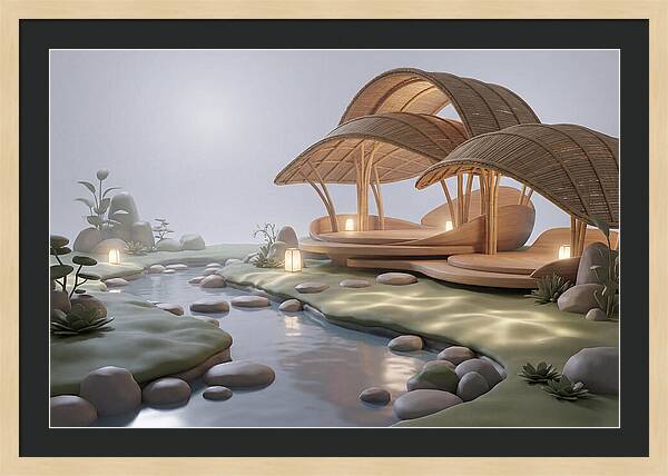 Bamboo Tea House Beside Tranquil Garden