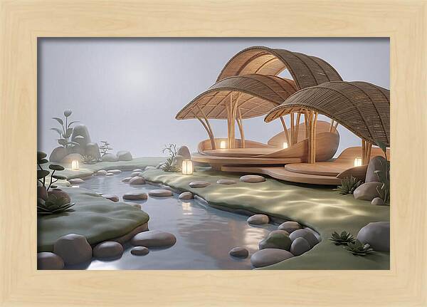 Bamboo Tea House Beside Tranquil Garden
