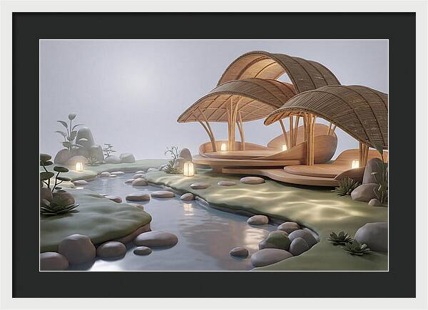 Bamboo Tea House Beside Tranquil Garden
