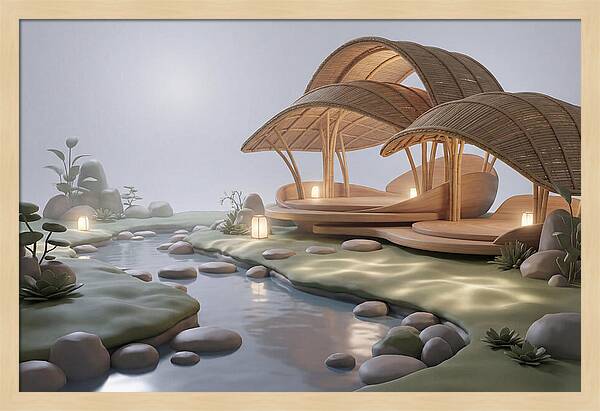 Bamboo Tea House Beside Tranquil Garden