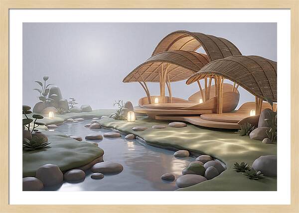 Bamboo Tea House Beside Tranquil Garden