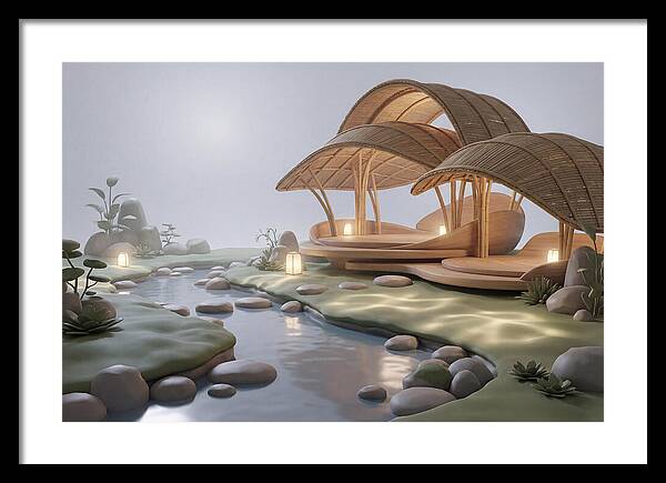Bamboo Tea House Beside Tranquil Garden