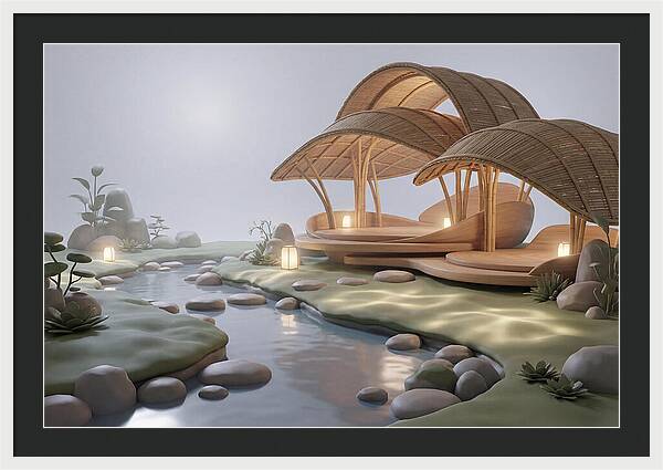 Bamboo Tea House Beside Tranquil Garden